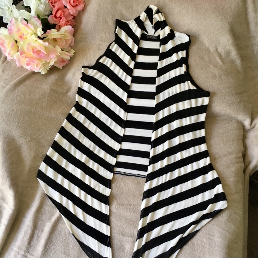 BOGO Lightweight Striped Sleeveless Cardigan
